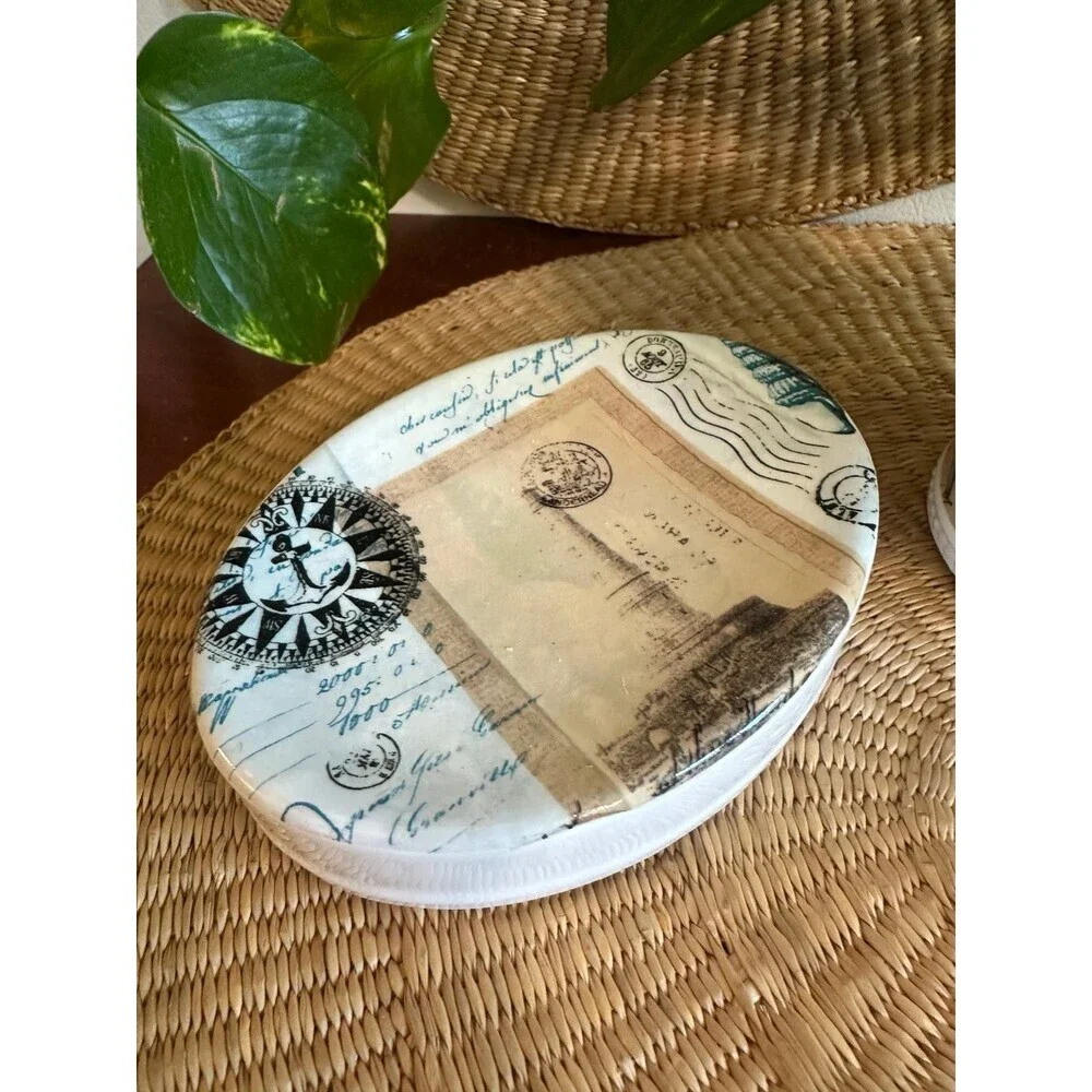 Nautical Ceramic Jar with Lid – Compass & Sea Design